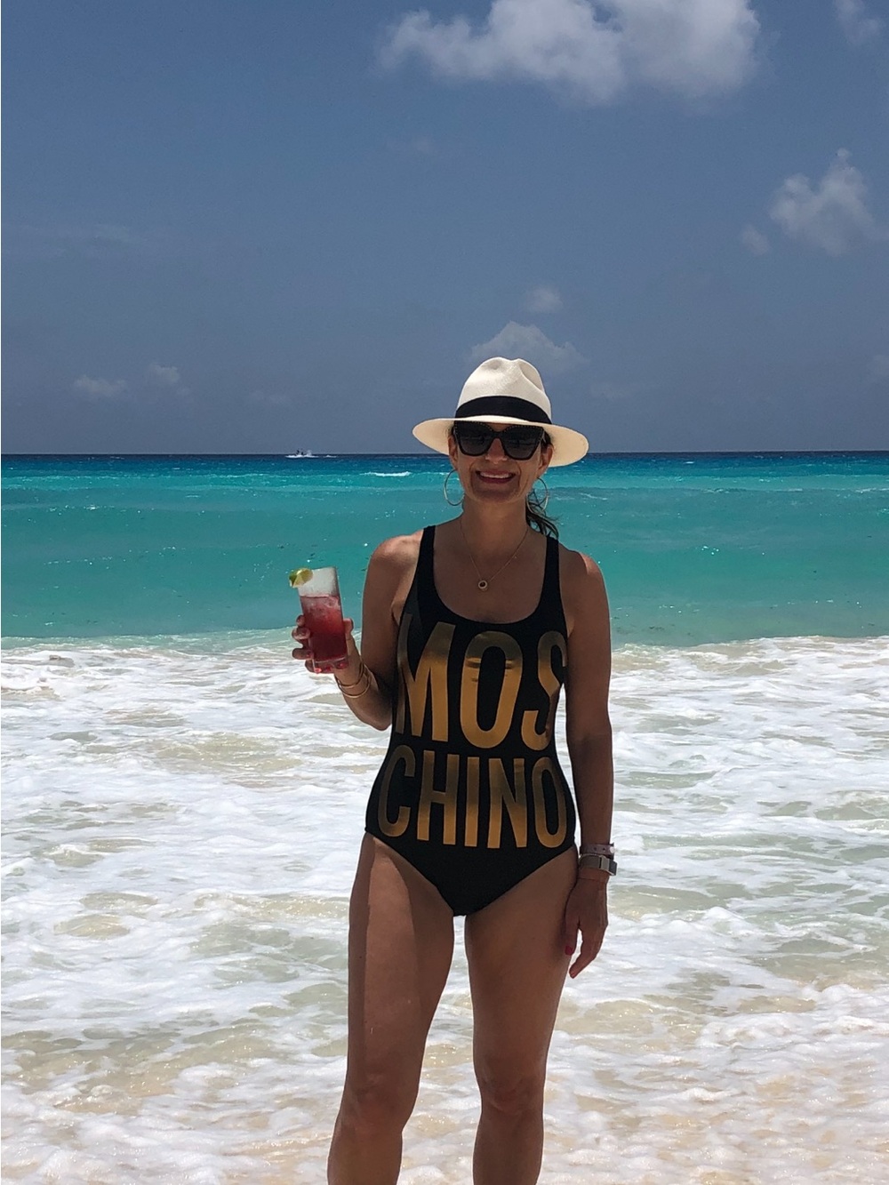 Moschino Black One-Piece with Metallic Gold Logo